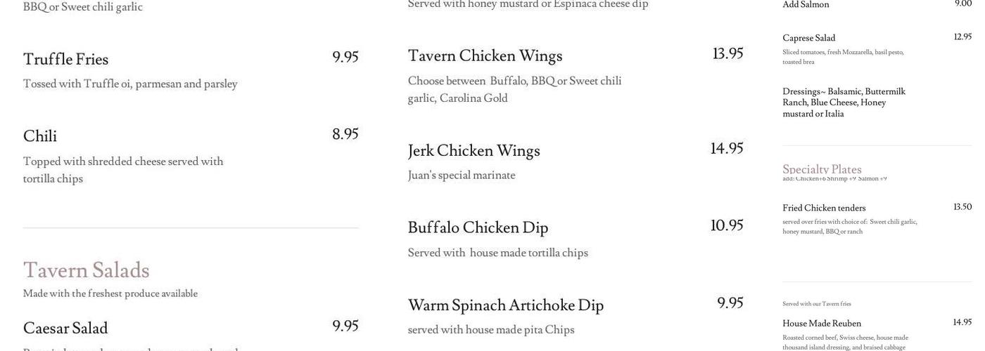 Tavern on Merrimack Menu