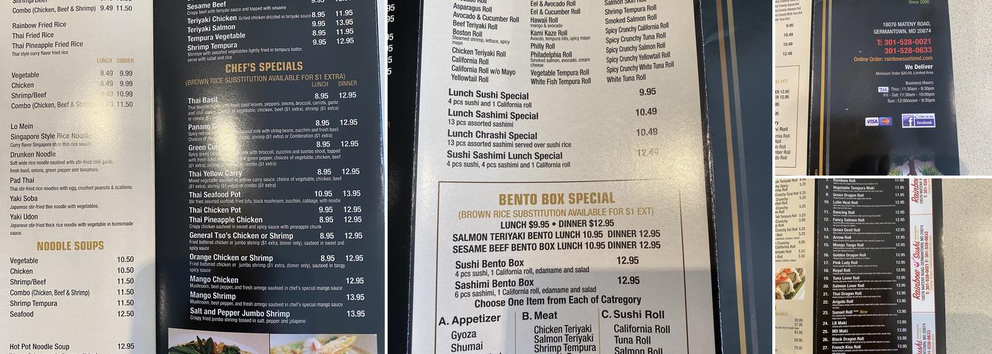 Rainbow Sushi Menu