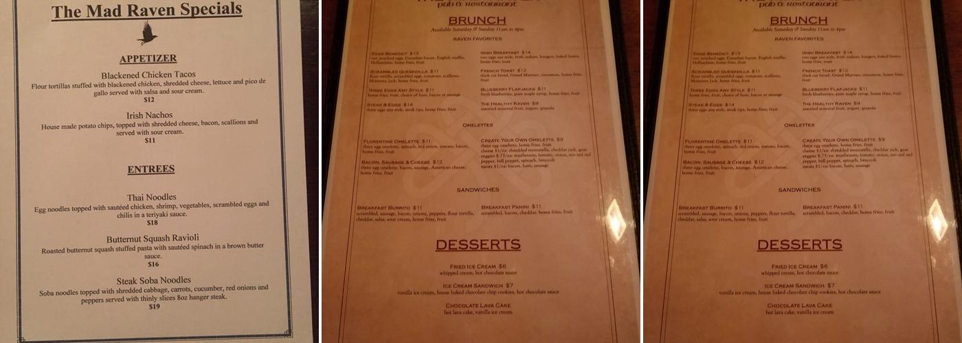Mad Raven Menu