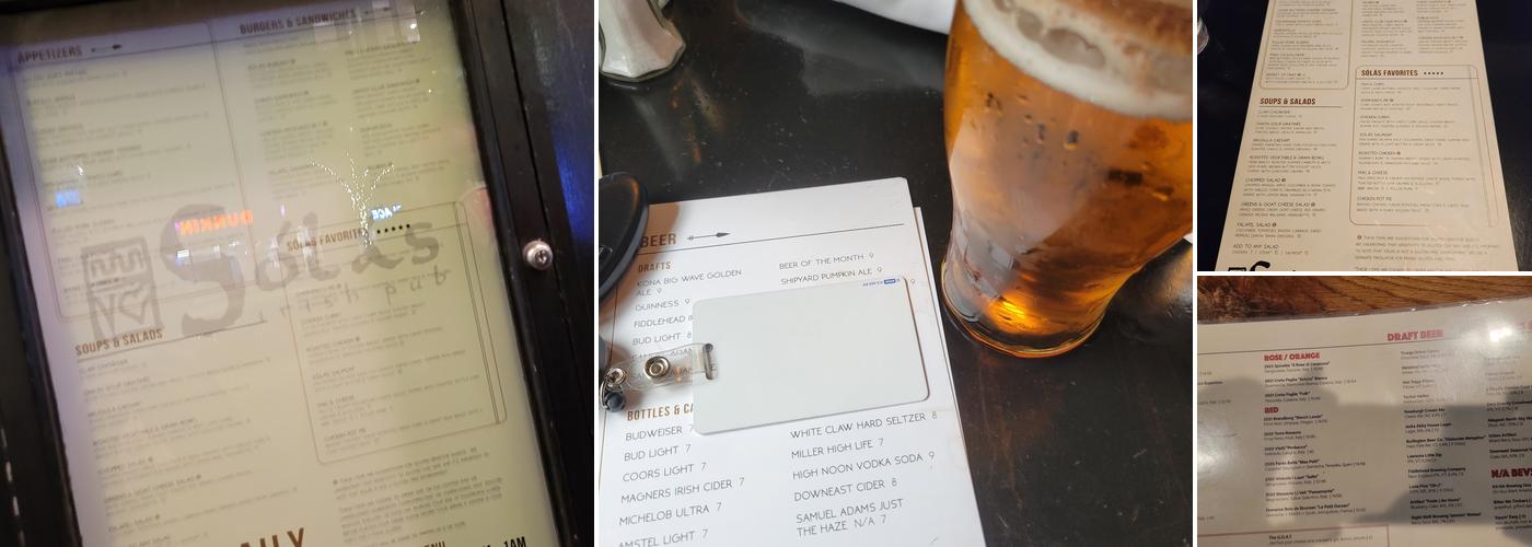 Solas Irish Pub Menu