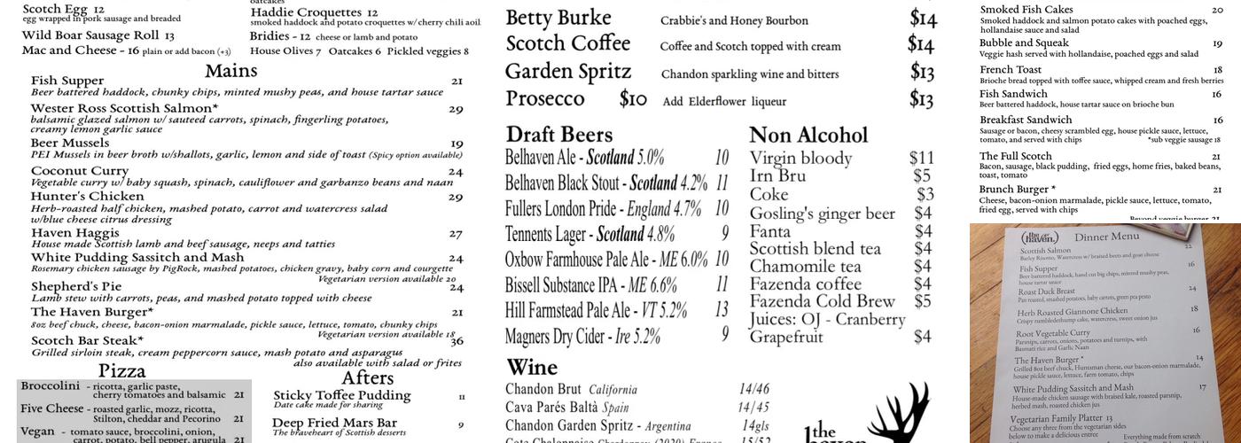 The Haven Menu