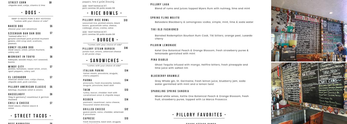 Pillory Pub Menu