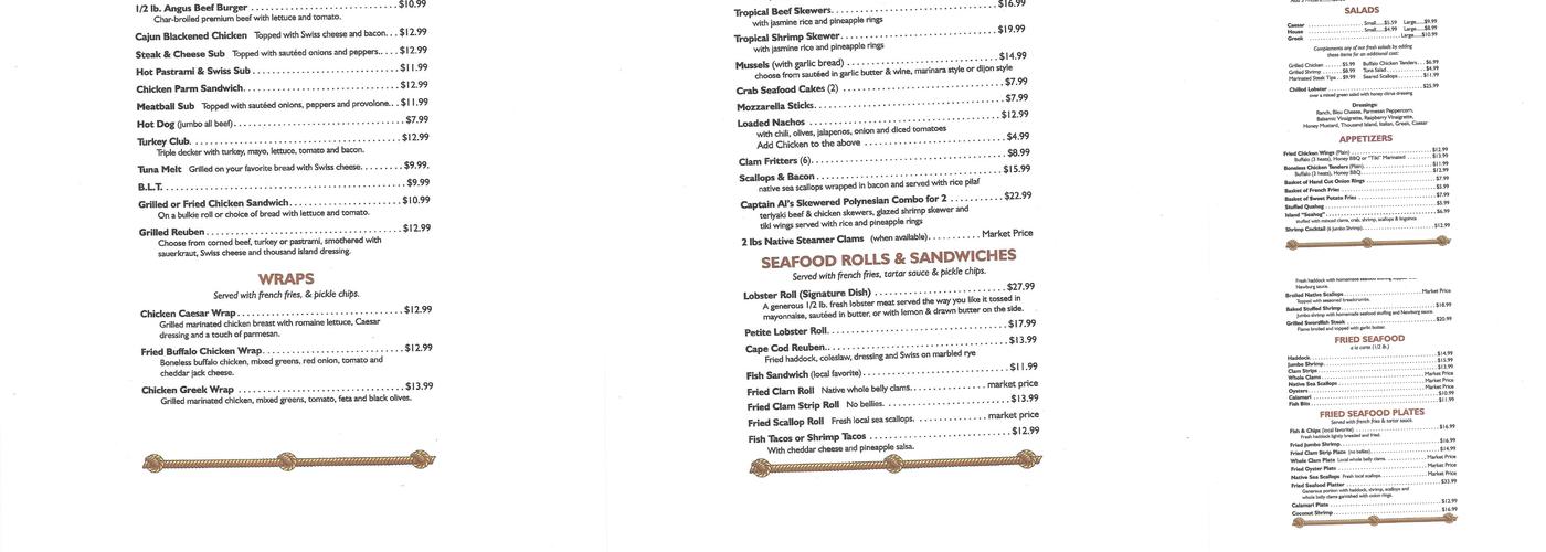 Captain Al's Tiki Bar Menu