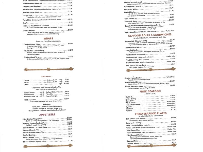 Captain Al's Tiki Bar Menu