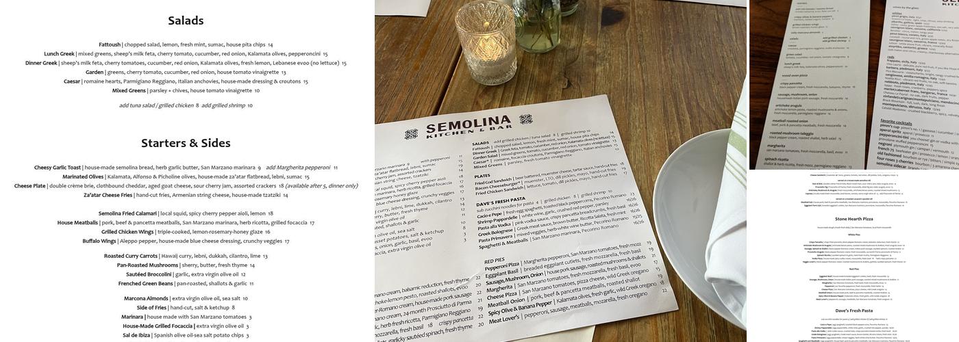 Semolina Kitchen & Bar Menu