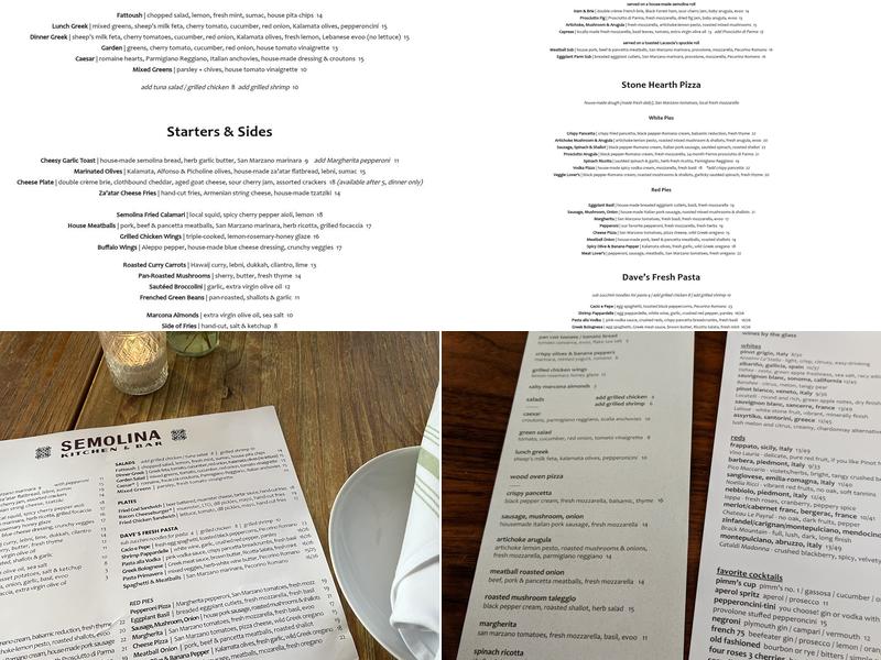 Semolina Kitchen & Bar Menu