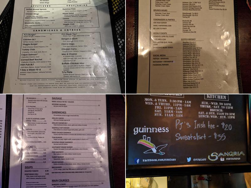 PJ Ryan's Menu