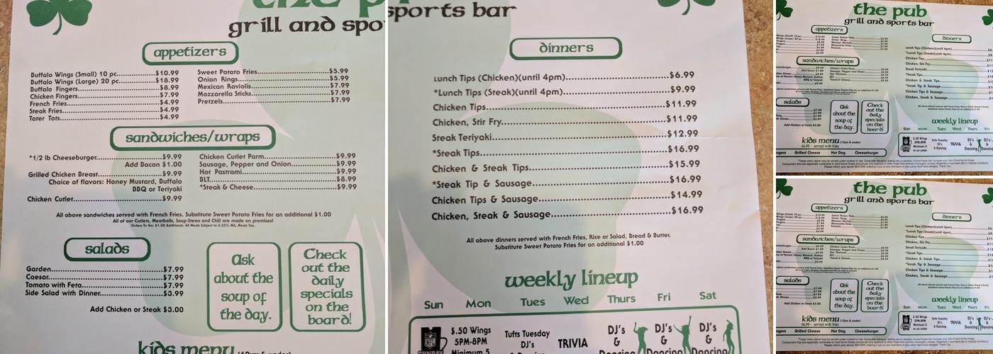 The Pub Menu