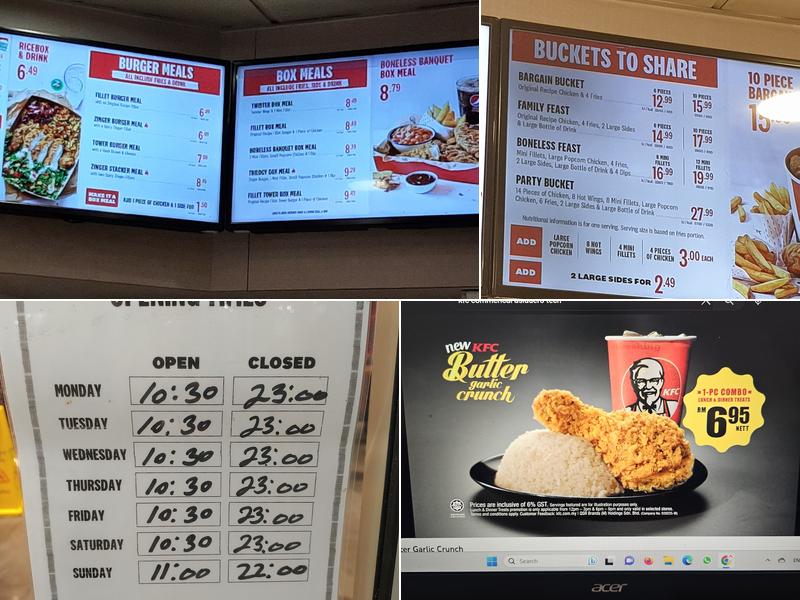 KFC Tottenham Court Road Menu