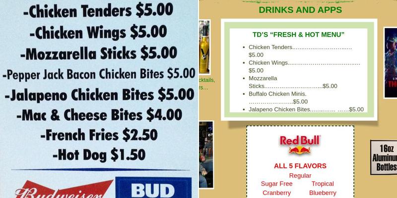 TD's Sports Pub Menu
