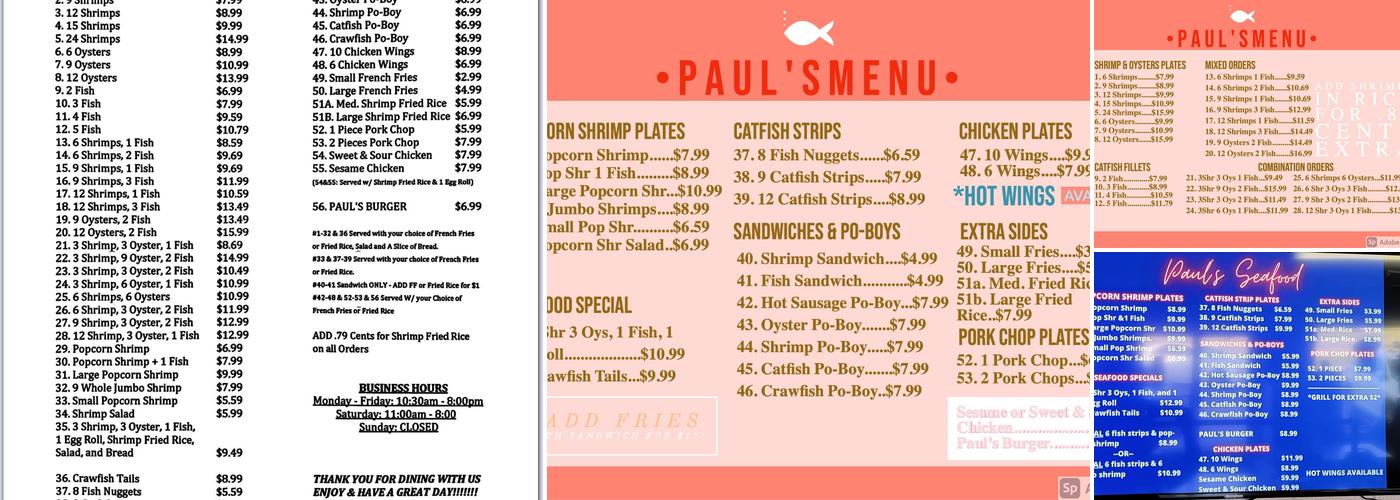 Paul's Seafood Menu