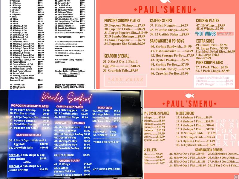 Paul's Seafood Menu