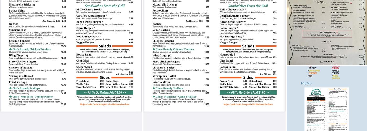 Cim's Tavern Menu