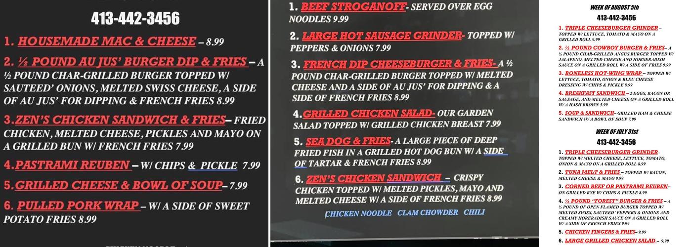 ZEN'S PUB Menu