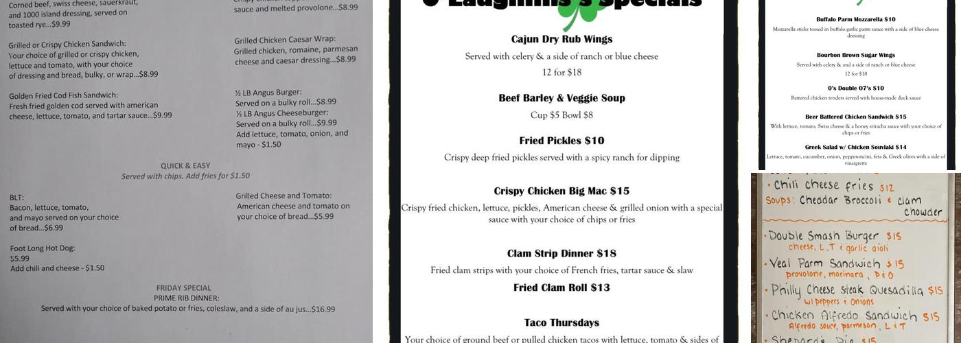 O'Laughlin's Pub Menu