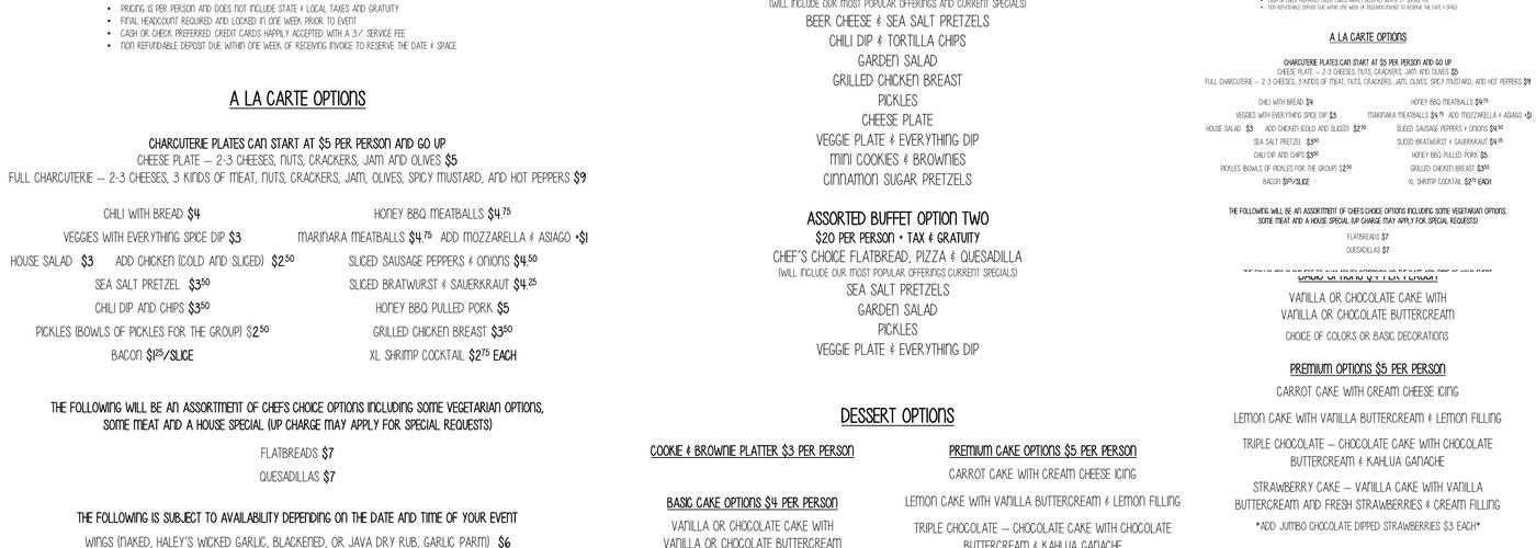 Skyline Beer Company Menu