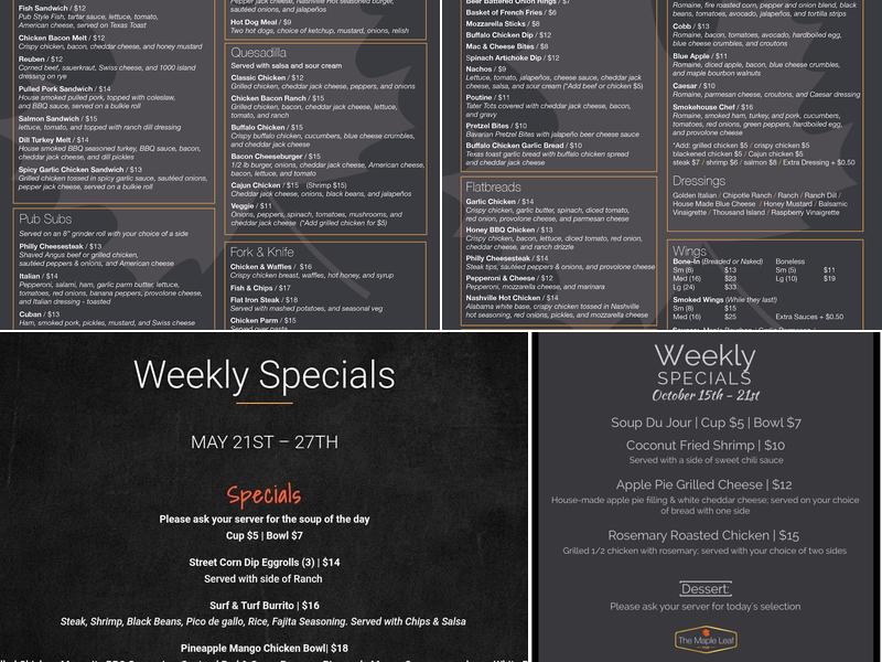 The Maple Leaf Pub Menu