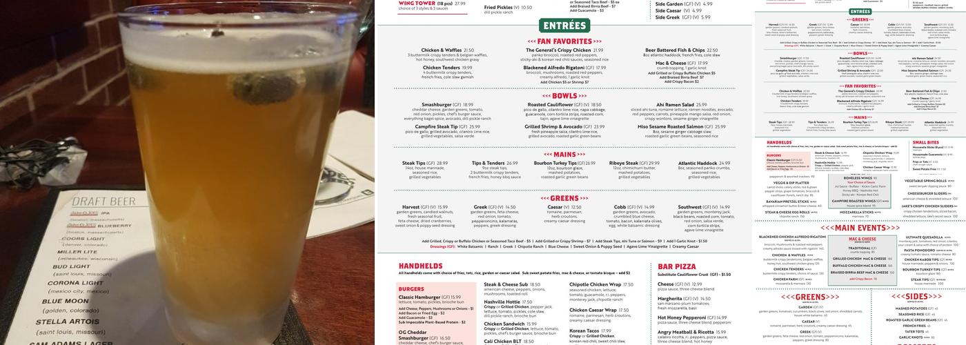 Jake n JOES Sports Grille - Woburn Menu