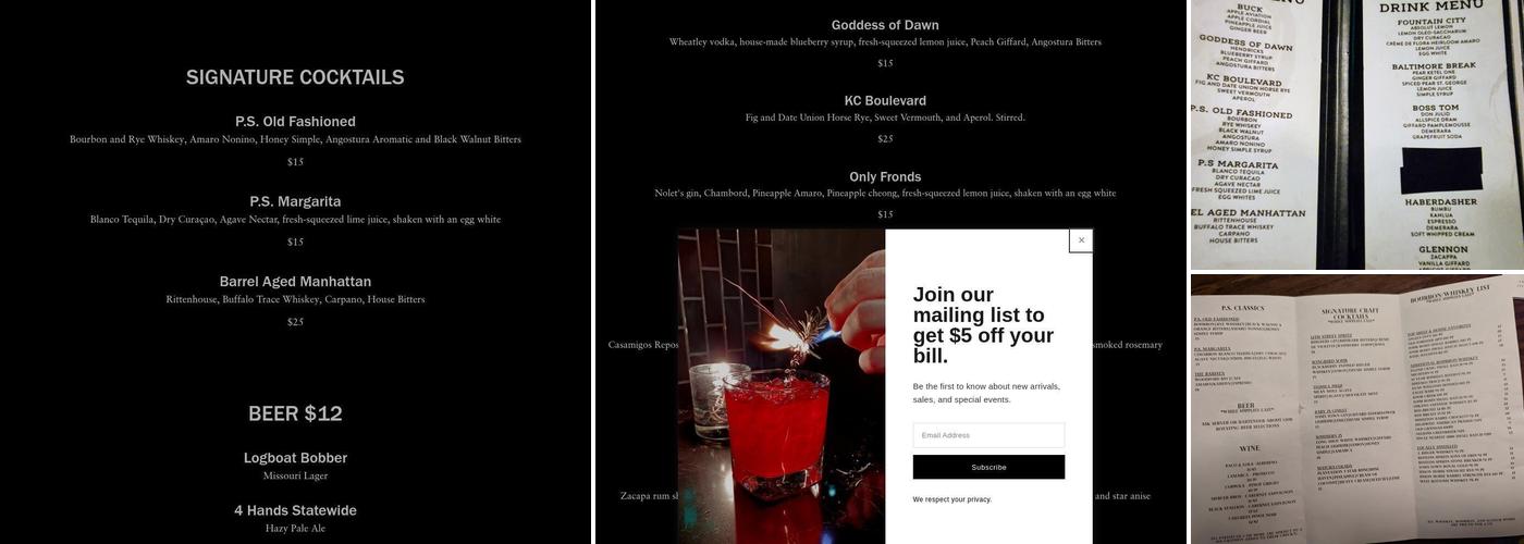 P.S. Speakeasy Menu