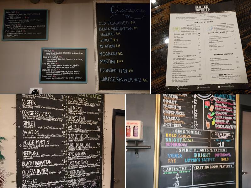 Lifted Spirits Distillery Menu