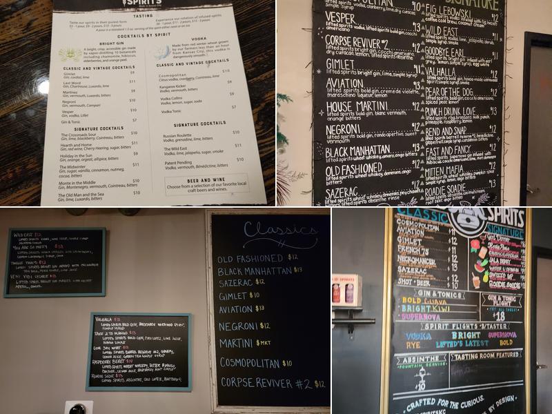 Lifted Spirits Distillery Menu