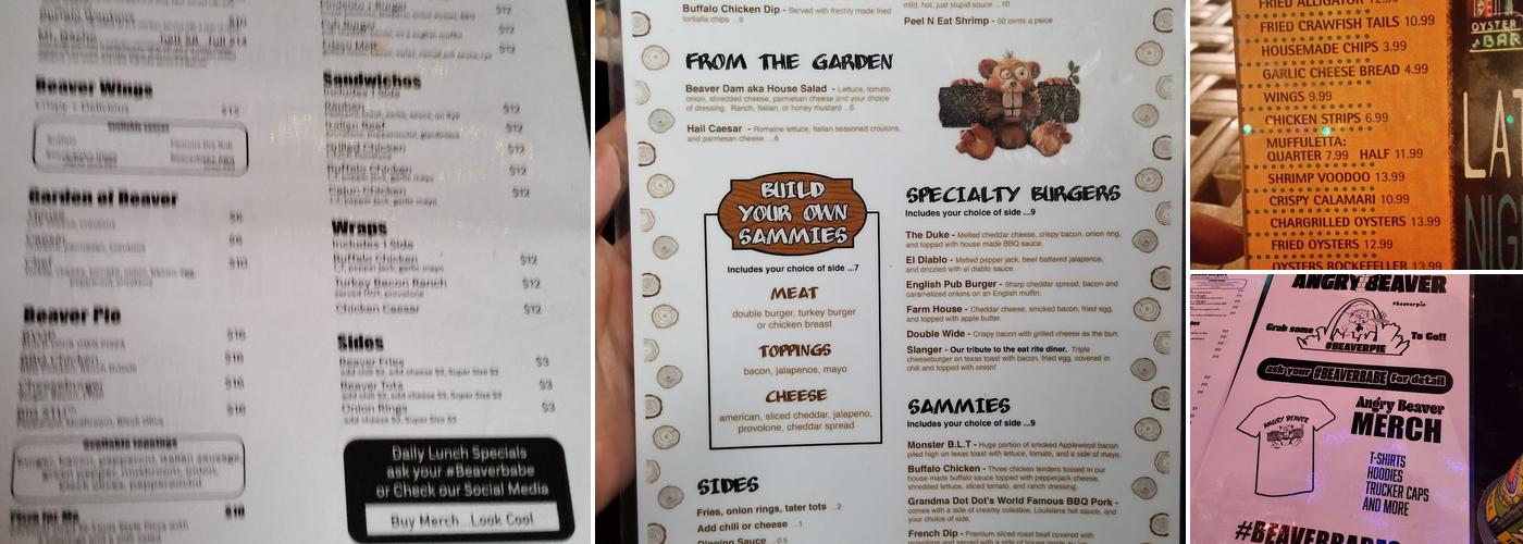 Angry Beaver Menu