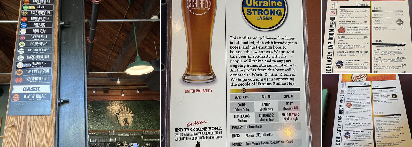 The Schlafly Tap Room Menu