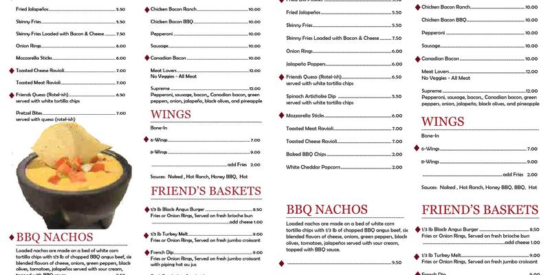 Friend's Karaoke Pub Menu