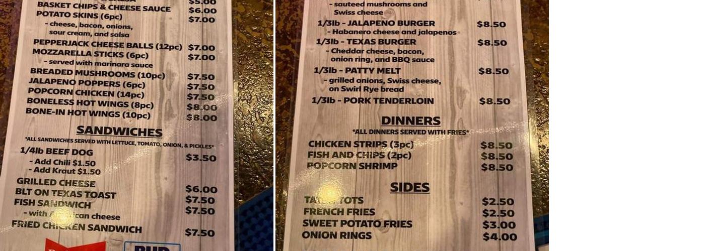 Tool Shed Lounge Menu