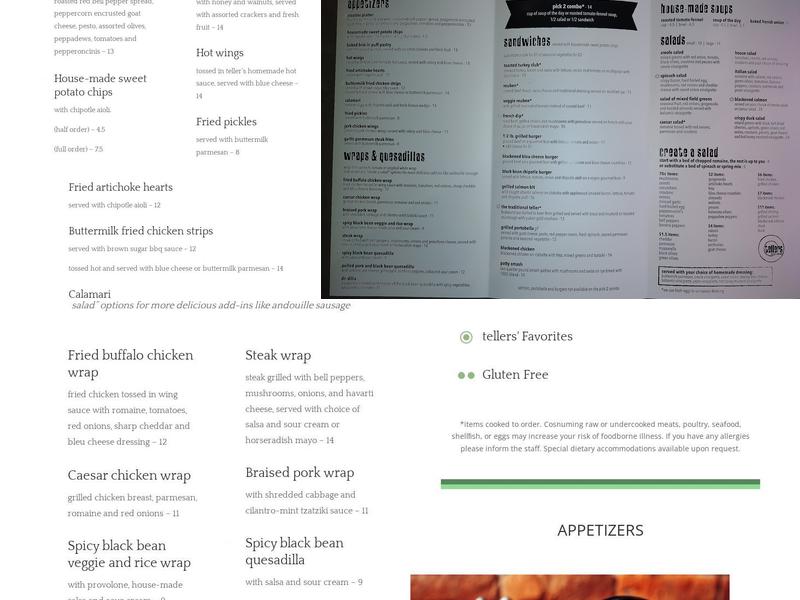 Tellers Gallery & Bar Menu