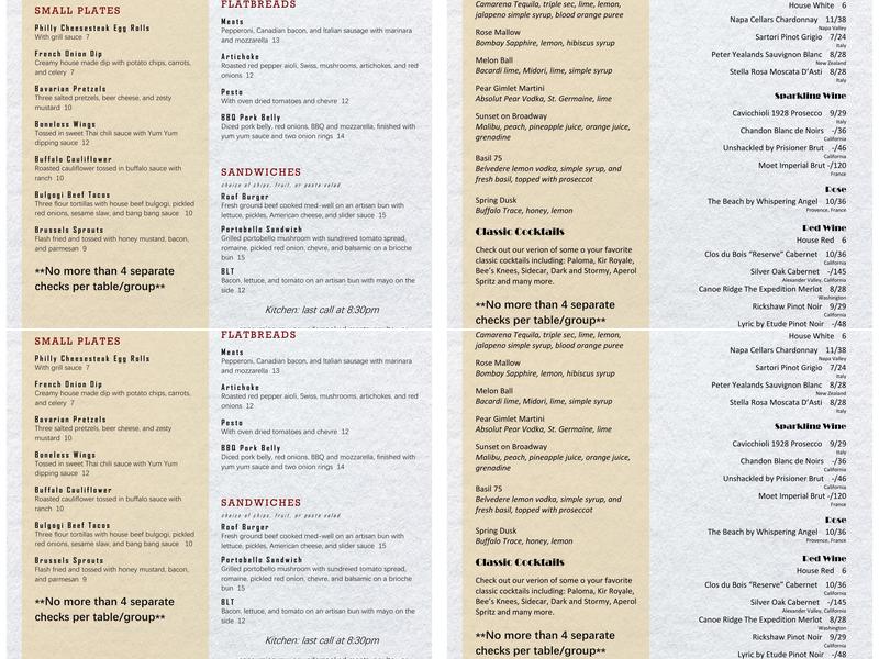 The Roof Menu