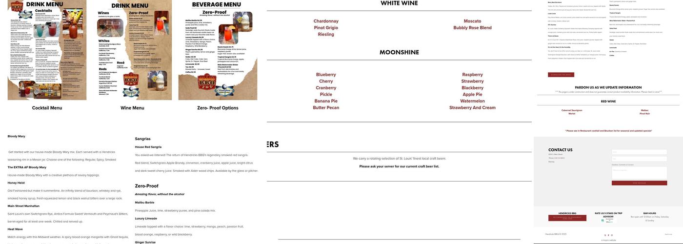 The Moonshine Blues Bar Menu