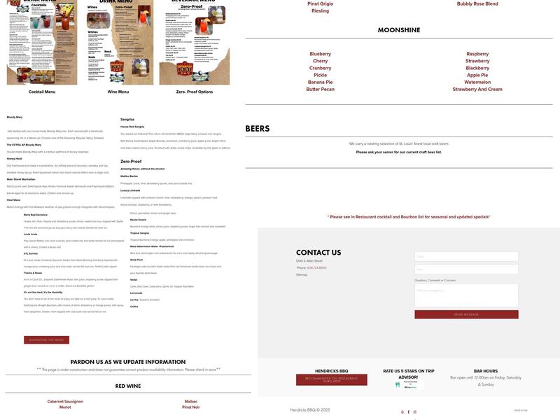 The Moonshine Blues Bar Menu