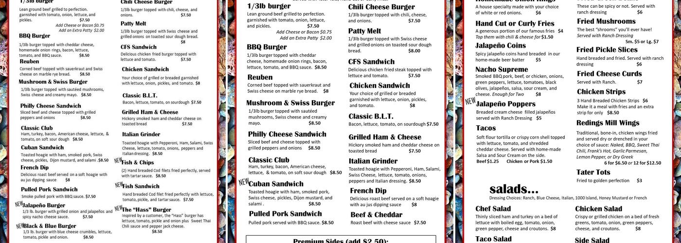 Redings Mill Inn Menu