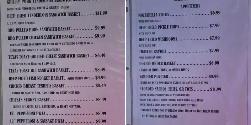 LAZY JAY'S SALOON Menu