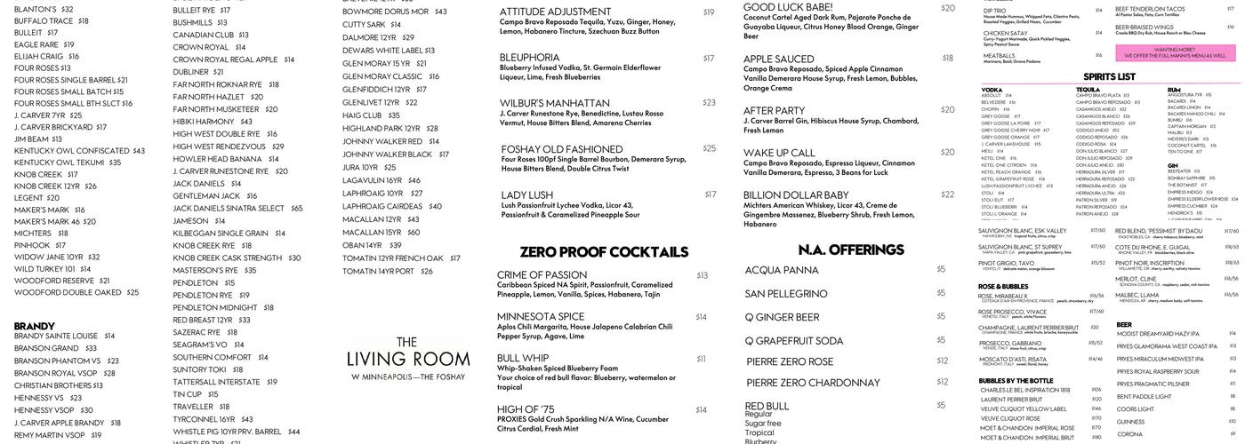 Prohibition Bar Menu