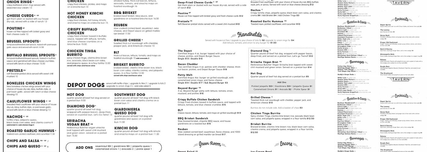 The Depot Tavern Menu