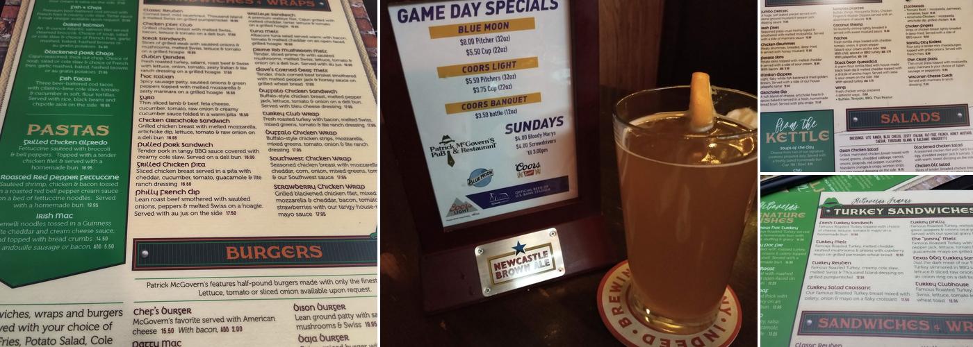 Patrick McGovern's Pub Menu