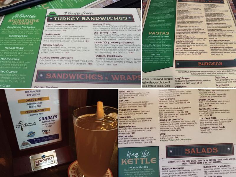 Patrick McGovern's Pub Menu