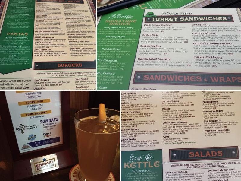 Patrick McGovern's Pub Menu