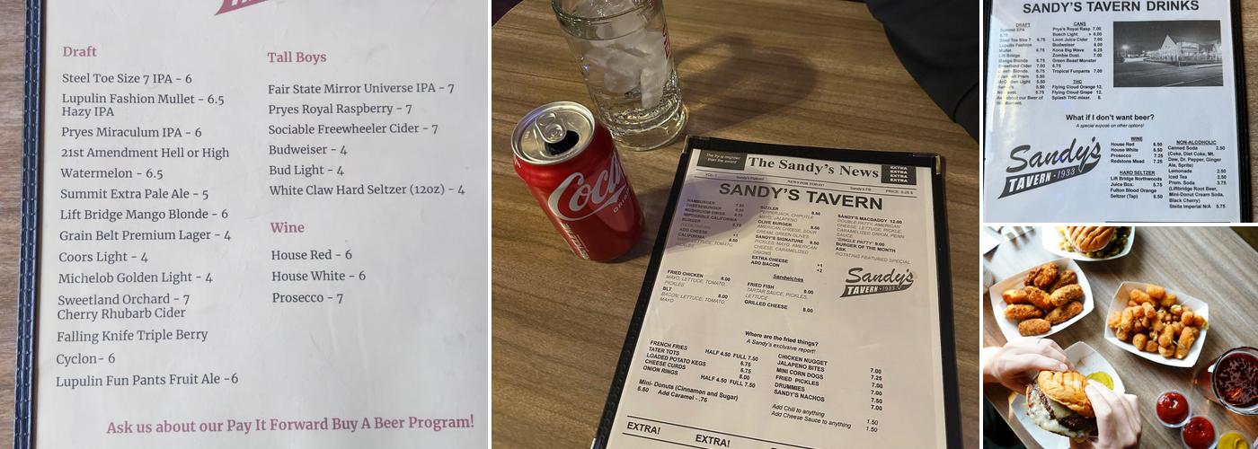 Sandy's Tavern Menu