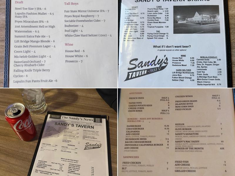 Sandy's Tavern Menu