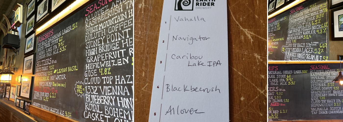 Cedar Lounge Earth Rider Brewery taproom Menu