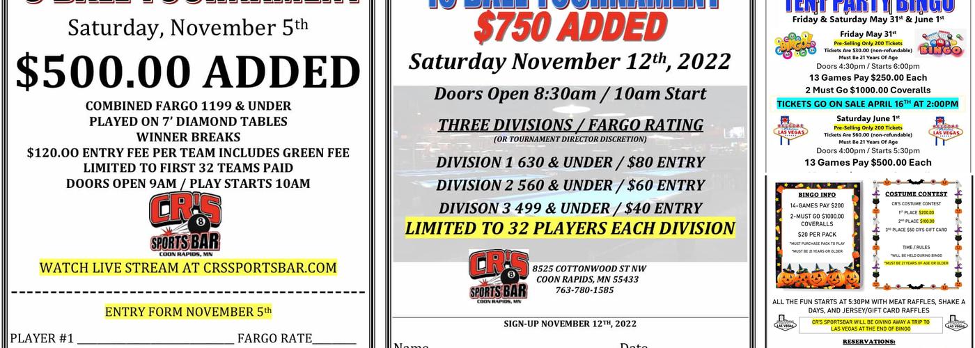 CR's Sports Bar & Carbone's Pizzeria Menu