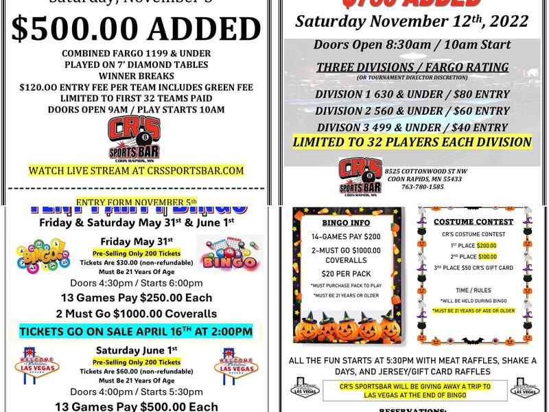 CR's Sports Bar & Carbone's Pizzeria Menu