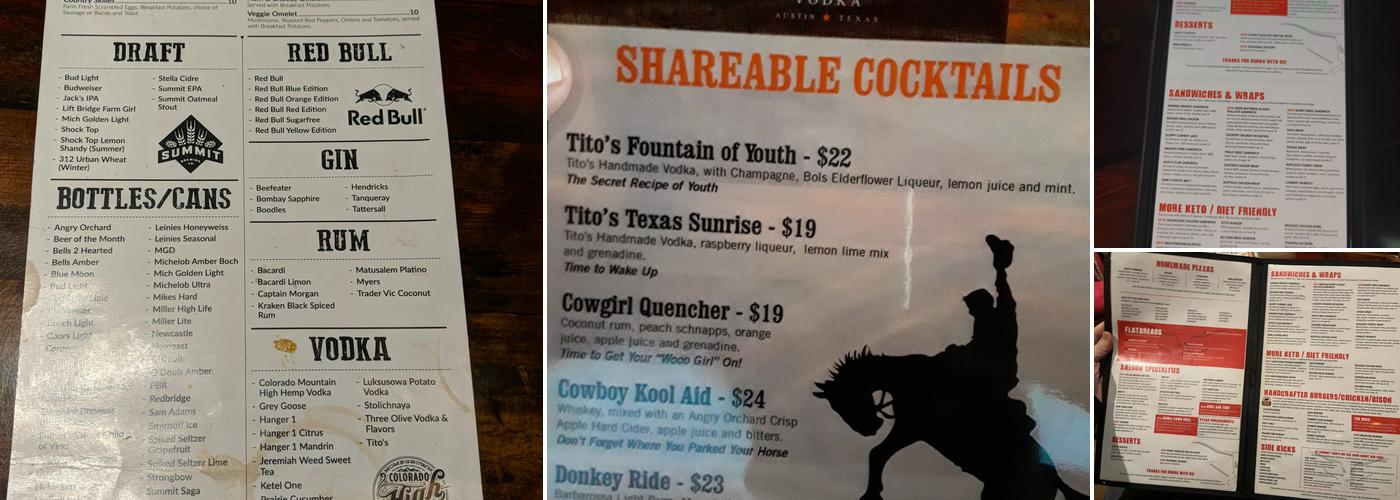 Cowboy Jack's Menu