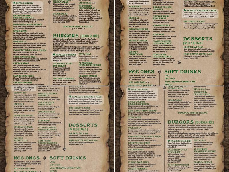 O'Malley's Irish Pub Menu