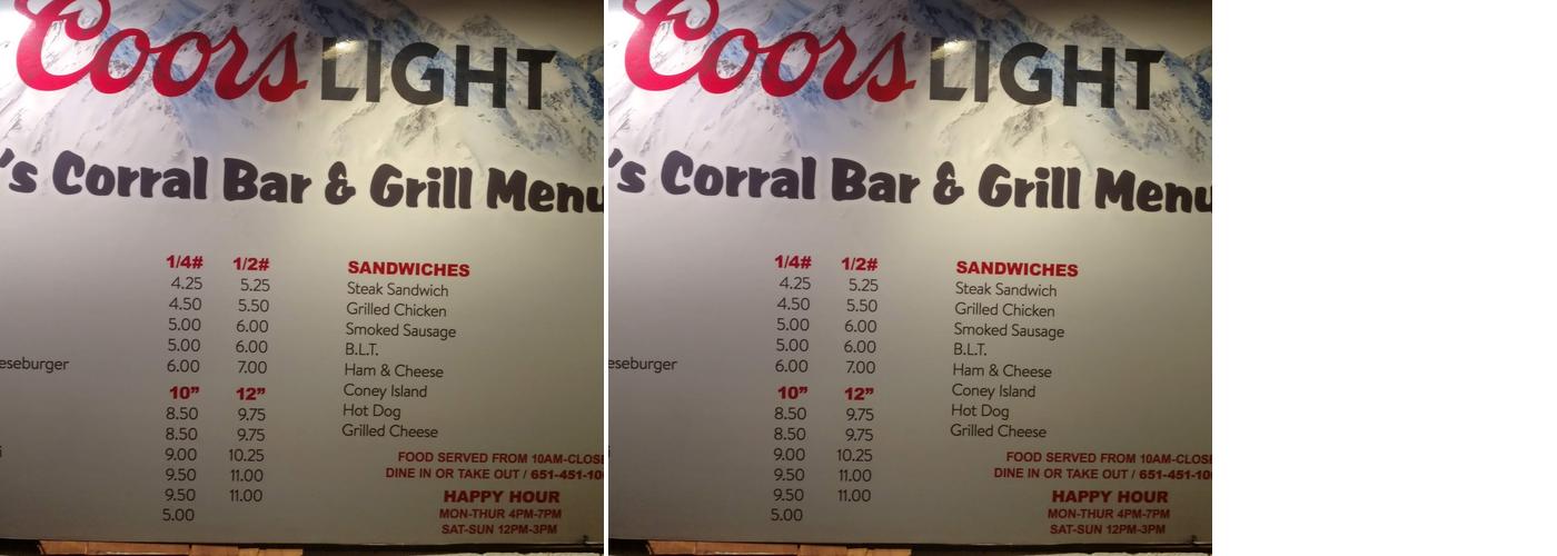 Al's Corral Bar Menu