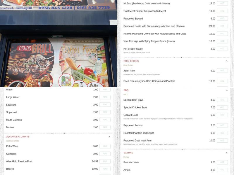 Osho's Grill Ltd Menu