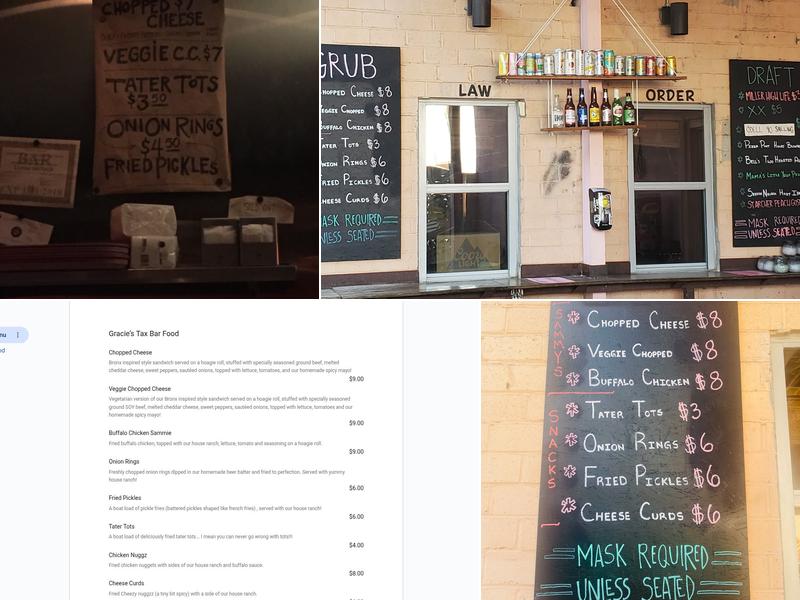 Gracie's Tax Bar Menu